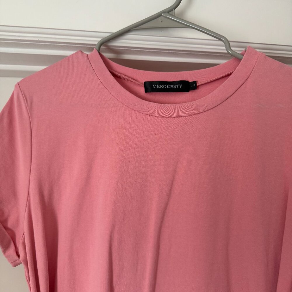 Pink Knot-Detail T-Shirt Dress. Wrap dress - Picture 6 of 6